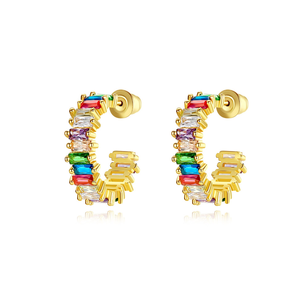 Rainbow Medium Baguette Hoop Earrings